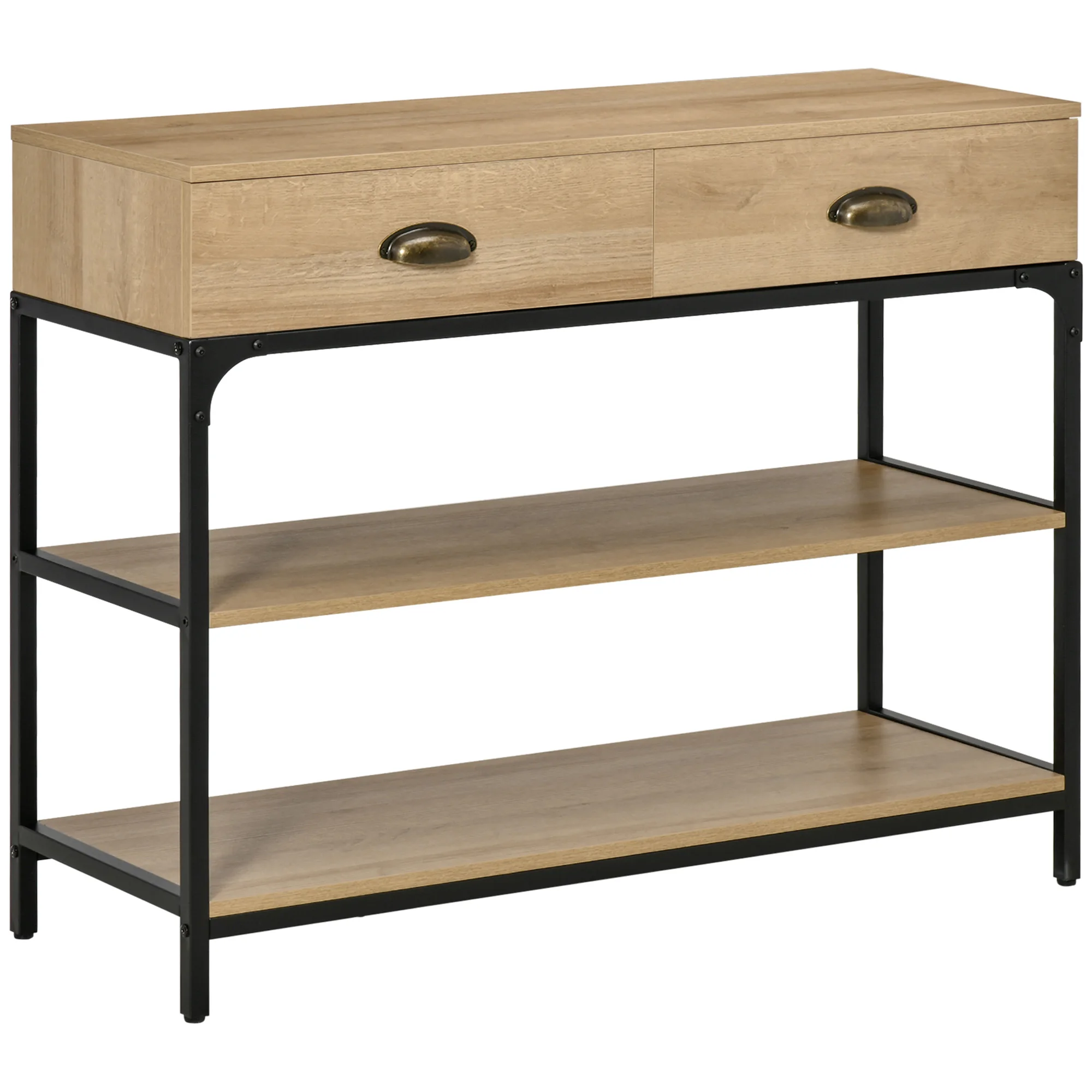 HOMCOM Mesa Consola con 2 Cajones y 2 Estantes para Entrada Salón 100x35x79,2 cm