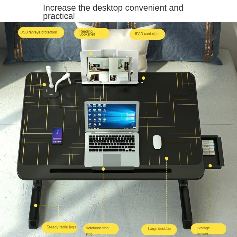 Height Adjustable Folding Bed Desk Laptop Stand Portable Study Table for Home Office Dormitory
