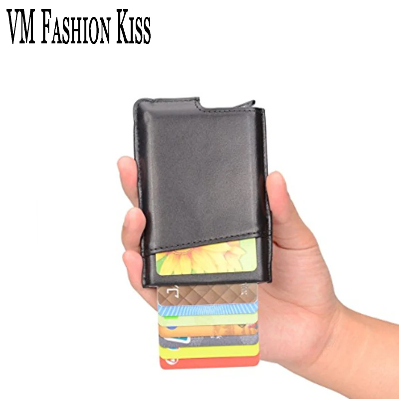 

Genuine Leather Men Business Card Aluminum Box RFID Security Wallet Credit ID Cards Holders Purse Porta Credencial Porte Carte