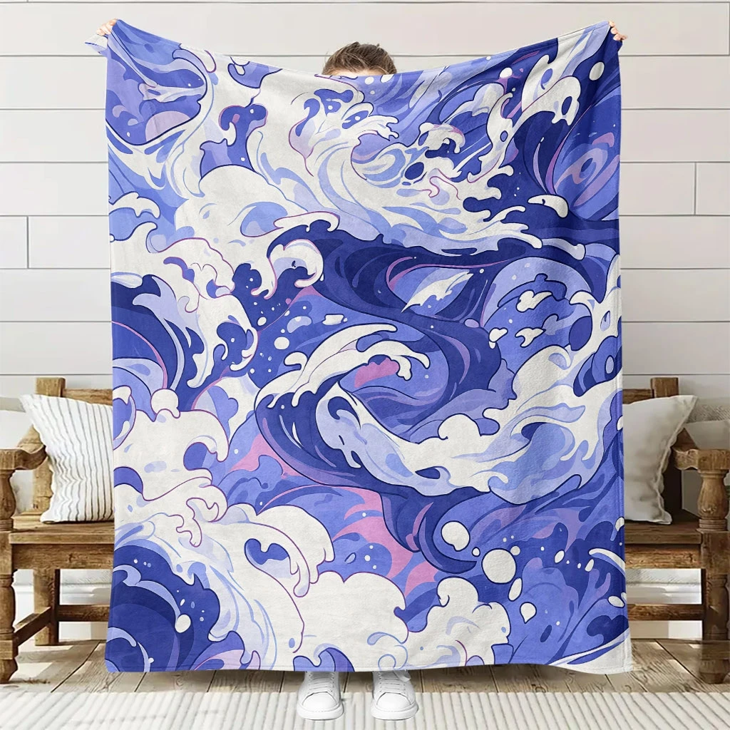 1pc quilted flannel blanket for all seasons-soft bedspread with wavy curly printed thermal blanket 150x230cm