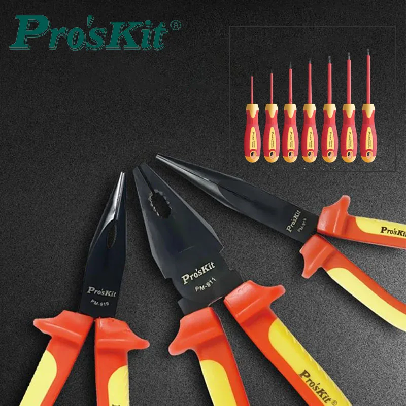 

Proskit voltage insulation tool set with 100vhigh 11piece set electrician special insulated screwdriver pliers tool set PK-2802