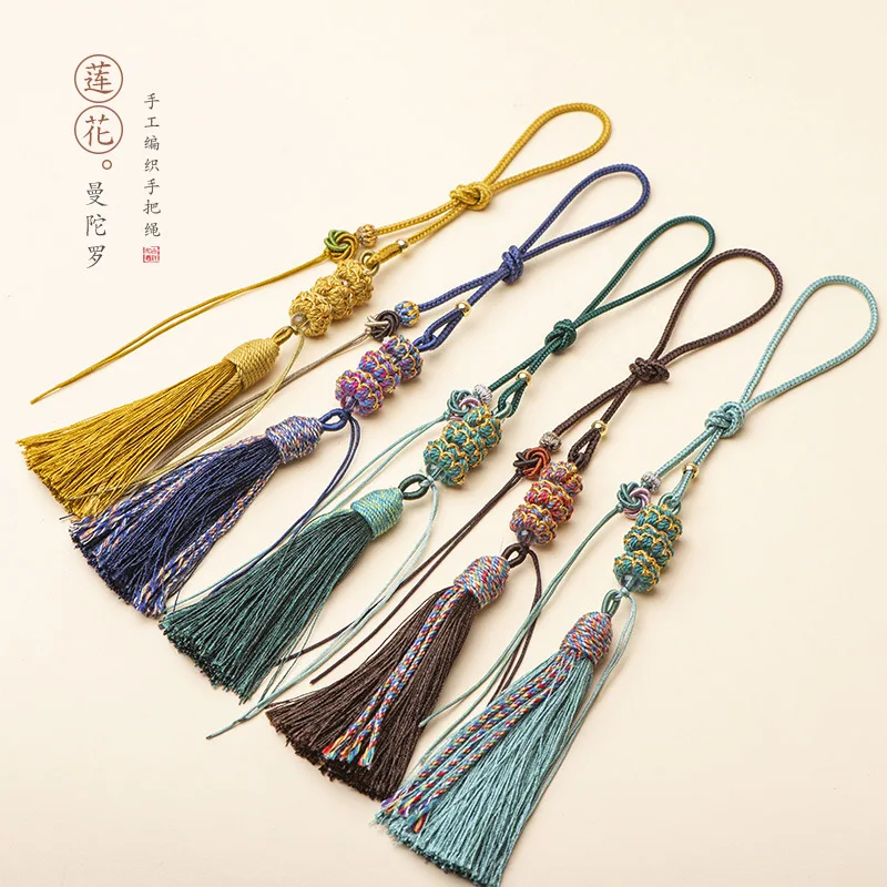 Hand-Woven Chinese Knot Lotus Coil Car Pendant Cinnabar Accessories Tassel Accessories Jade Mandala Suitcase Hanger Lucky Chamrs