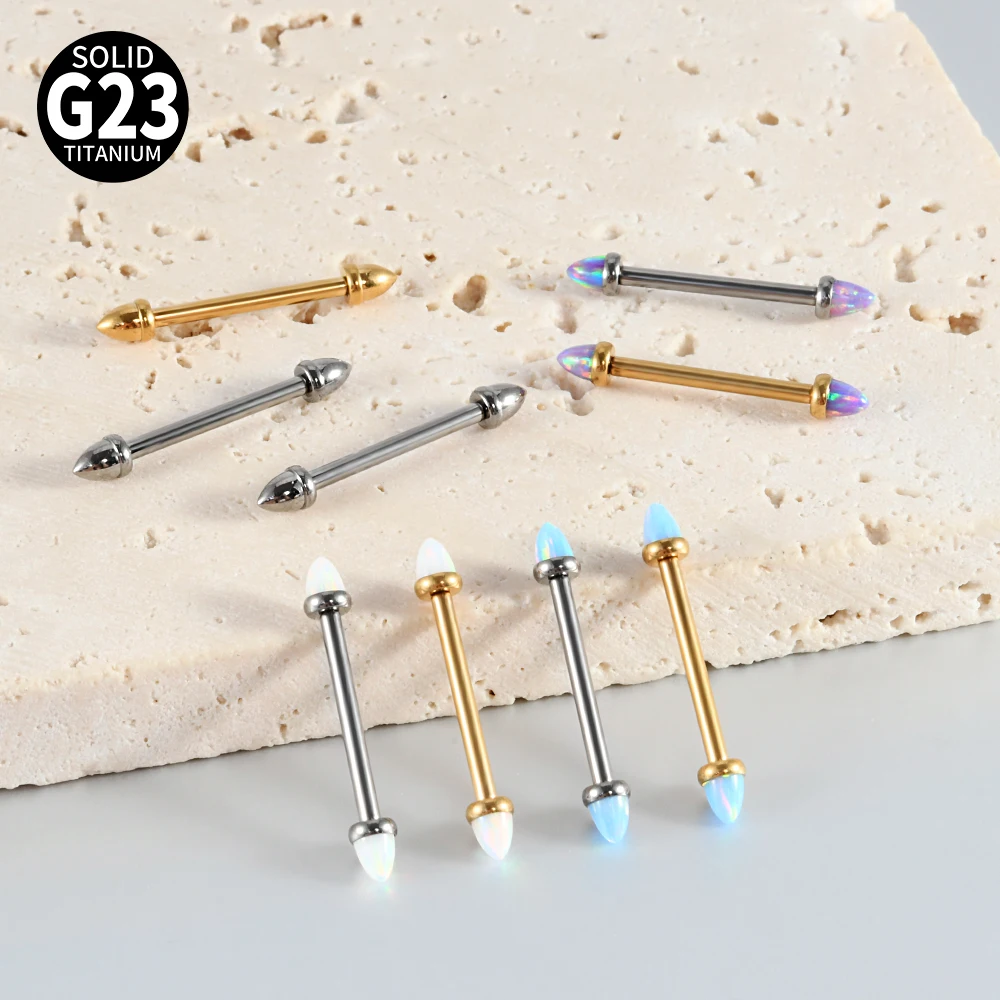 2pcs Titanium Cone Opal Nipple Shiled Bars Piercing 14G Internally Thread Sexy Mamilo Piercings Barbell Piercings Women Jewelry