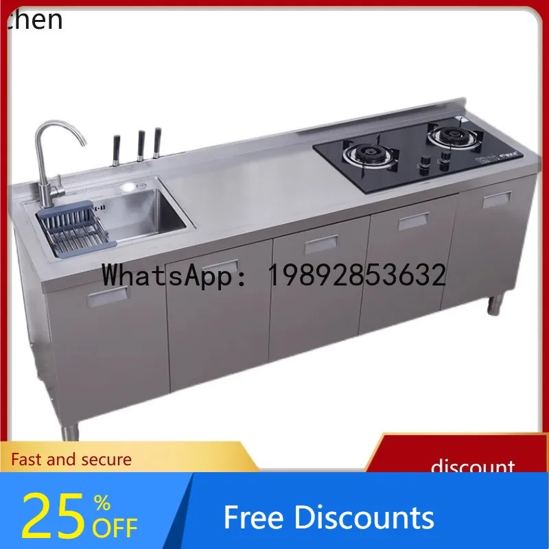 

AA Stainless Steel Kitchen Cabinet Simple Stove Integrated Storage Bowl Cabinet for Home Small Apartments