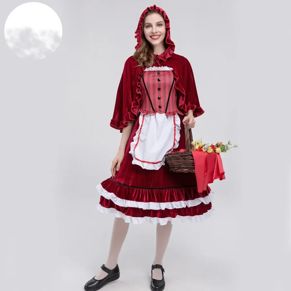 Disfraz de Halloween para mujer adulta, traje rojo con capucha para montar, uniformes de juego de fantasía, vestido elegante, capa de fiesta