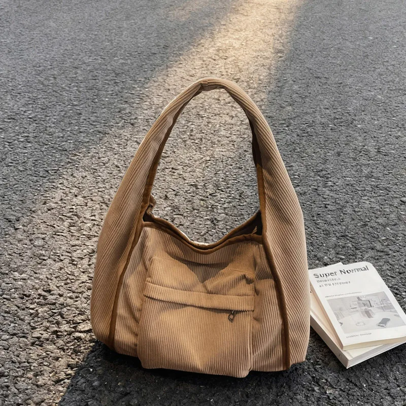 

Новая зимняя вельветовая сумка на плечо, женская модная большая вместительная сумка с ручкой, удобная и универсальная текстурная дорожная сумка