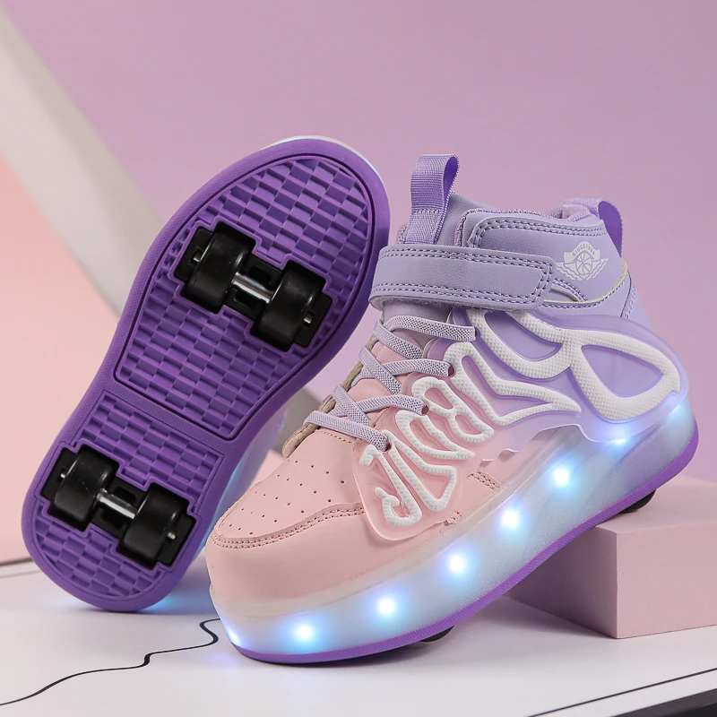 Children's Roller Skating Shoes 4-Wheel Roller Skating LED Luminous Shoes for Boys and Girls Outdoor Casual Sneakers for Kids