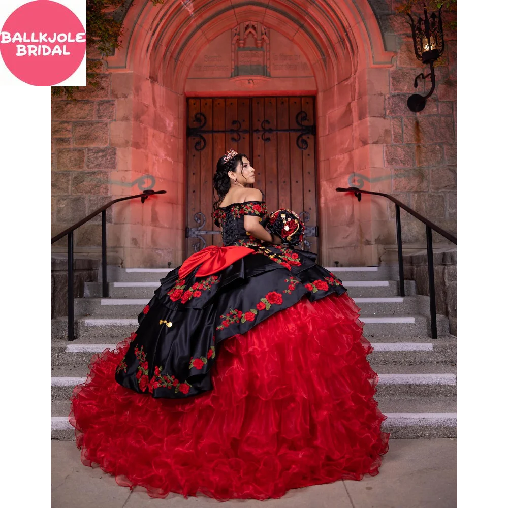 Quinceanera الكرة ثوب قبالة الكتف الحبيب تول زين الدانتيل الزهور 15th فستان عيد ميلاد