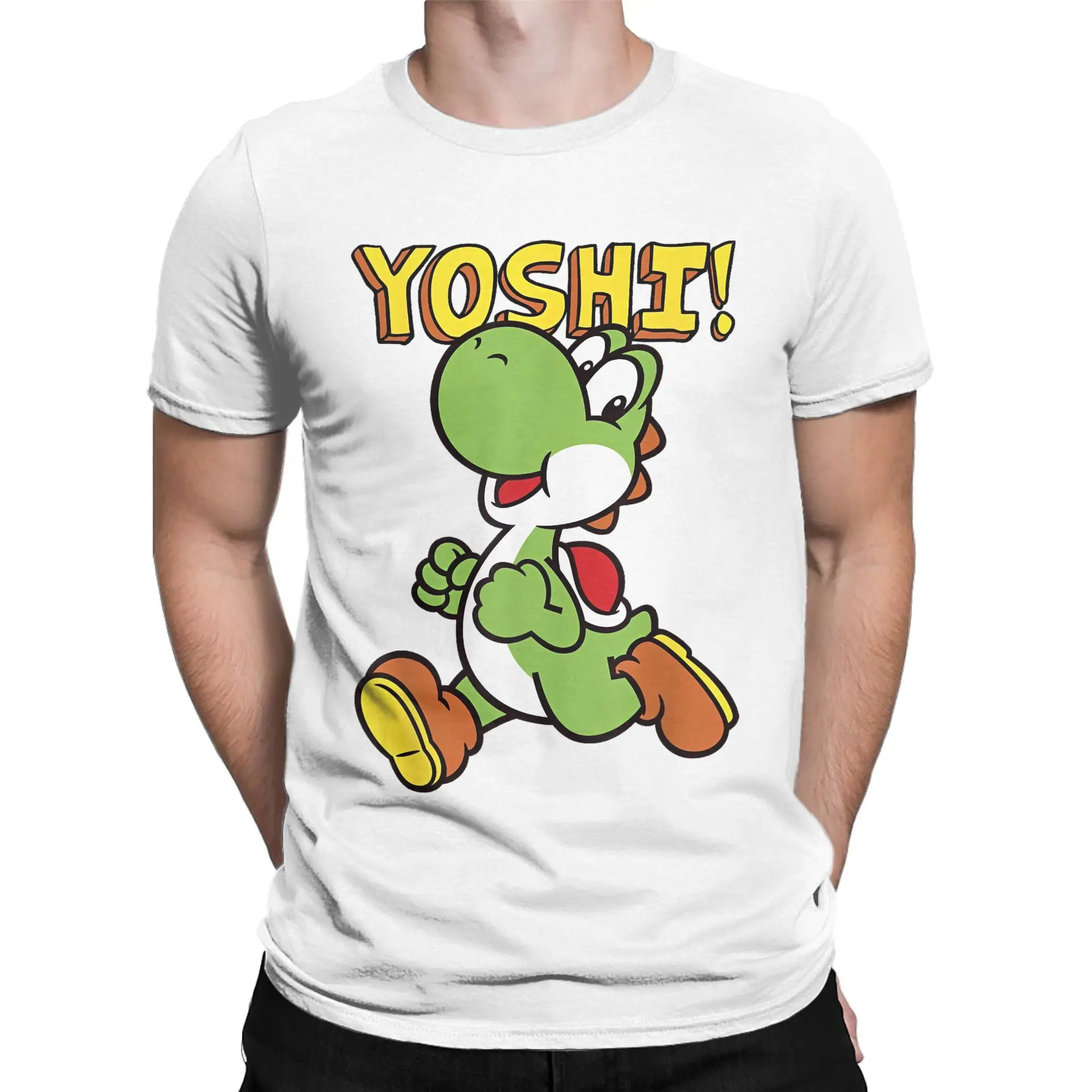 Super Mario Yoshi Intro Jump T-Shirts for Men Game Anime Novelty Cotton Tees Round Neck Short Sleeve T Shirts Party Clothes