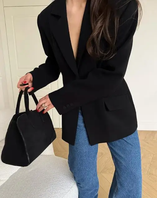 Autumn Vintage British Style Thin Suit Jacket for Women, with A Lapel and Slim Fit, One Button Long Sleeved Commuter Suit Jacket
