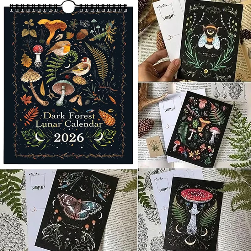 

2026 Lunar Calendar Hangable Dark Forest Illustrations Daily Weekly Monthly Planning Organizer Home Decor Colorful Wall Calendar