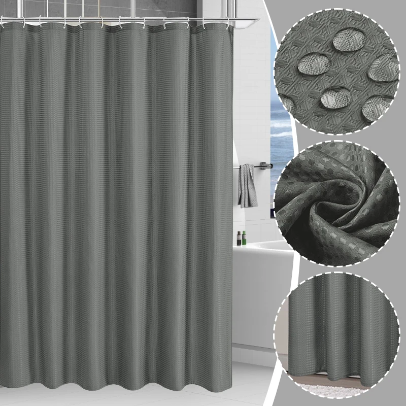 

Waffle Waterproof Mildew-Proof Polyester Shower Curtain Bathroom Toilet Partition Curtain Easy to Install with 12 Plastic Hooks