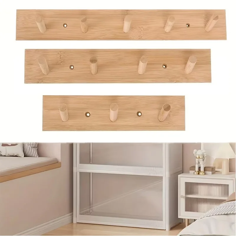 Wall Mounted Hanger Room Hooks Key Hallway Storage Holders Practical Decoration Nordic Bamboo Door Clothes Hats Robe Back Rack