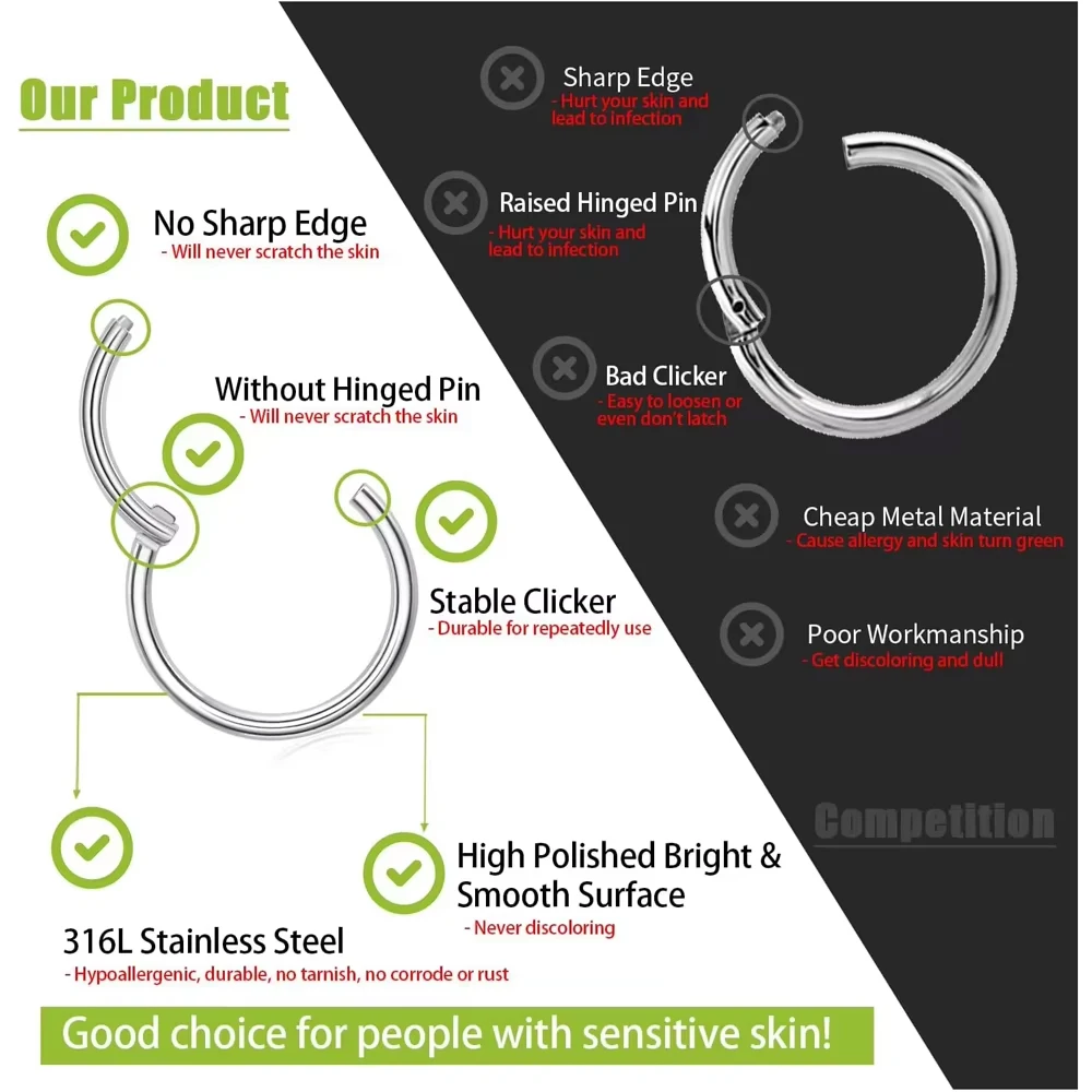 1/10Pc Stainless Steel Nose Ring CZ 16G Hinged Septum Clicker Segment Ear Tragus Cartilage Daith Lip Nose Body Piercing Jewelry image 6