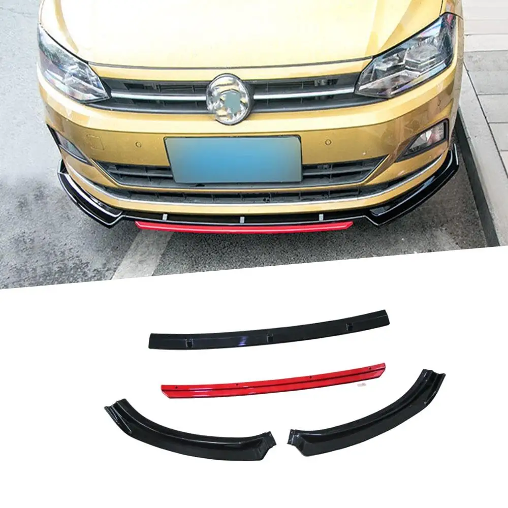 ABS Front Bumper Lip Spoiler For Volkswagen Polo Plus 2019 Head Chin Shovel Protector 3PCS/Set 4PCS/Set Car Styling