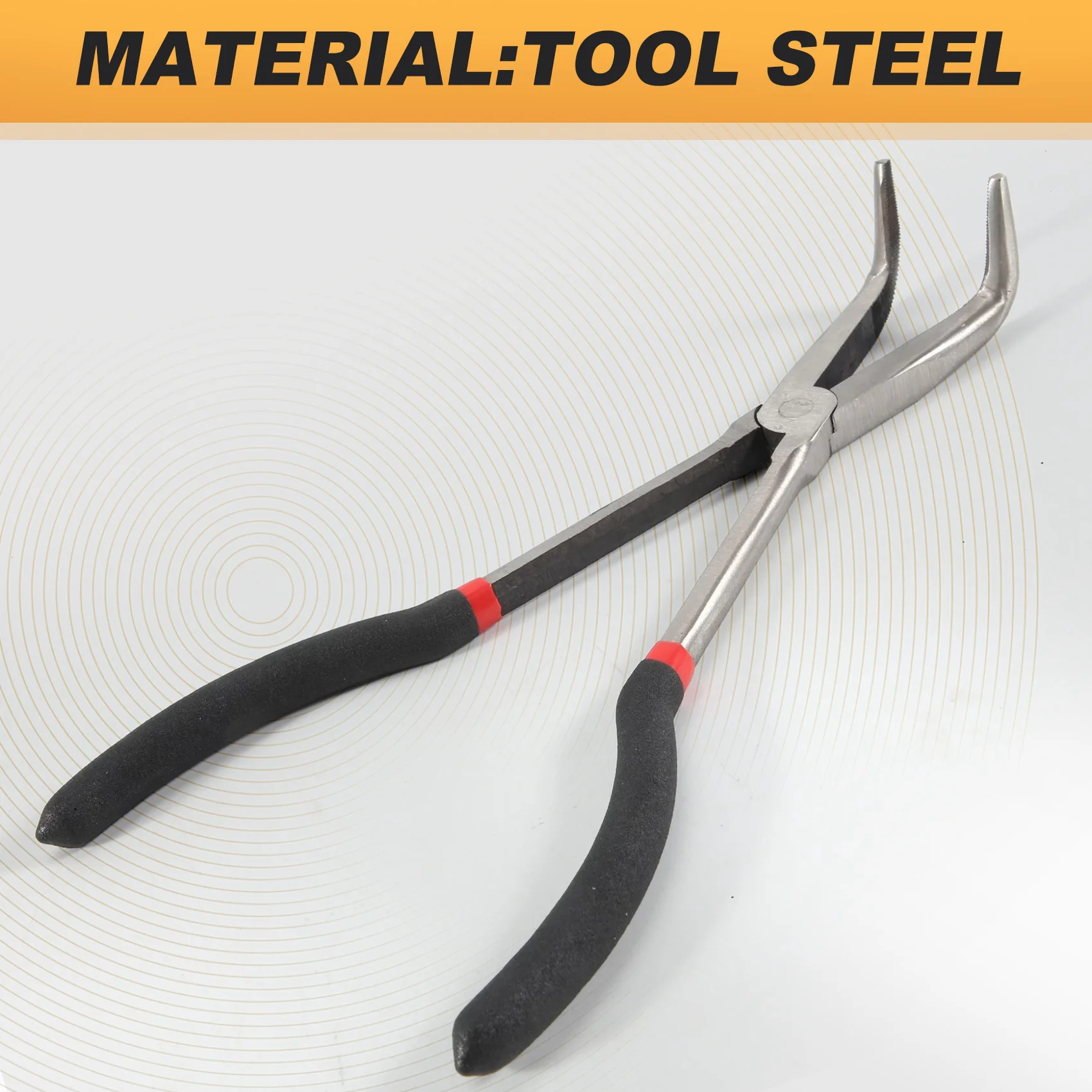 AT63-Needle Pliers 11 Inch 90 Degree Curved Nose Pliers Steel High Temperature Hardened Pliers Hand Tool