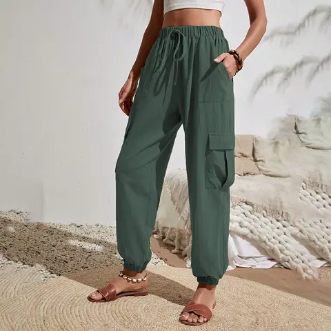 Women's Cargo Pants Women's Casual Tapered Harem Pants Loose Fit Flax Ankle Trousers Summer Baggy Slacks With Pocket