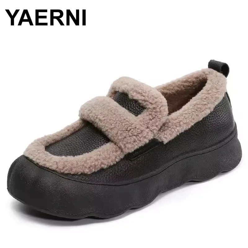 

Топ Laye из воловьей кожи с бархатными утолщенными теплыми зимними туфлями на плоской толстой подошве, хлопковая обувь, женская модная обувь на плоской подошве