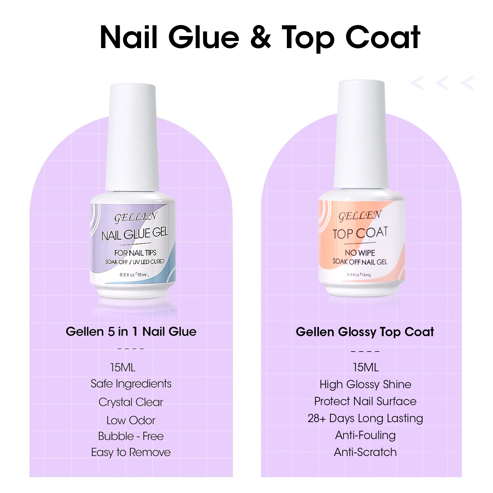 15ml No Wipe Top Coat 5 in 1 Nail Glue Gel Professional Adhesive for Acrylic Nails False Tips Press on Nails Salon DIY Manicure