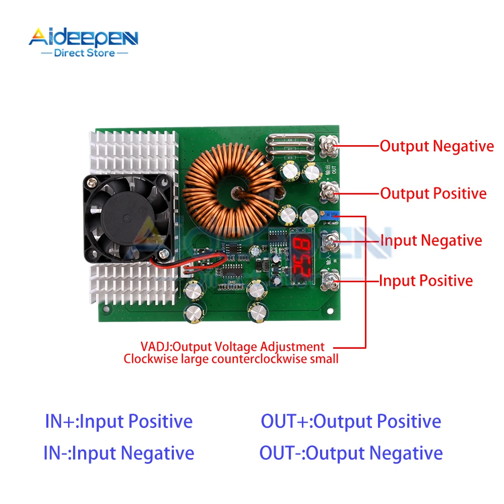 DC-DC High Power 1000W Adjustable Step-down Power Supply Module With Fan 25-90V To 2.5V-50V Buck Converter 50A Constant Current