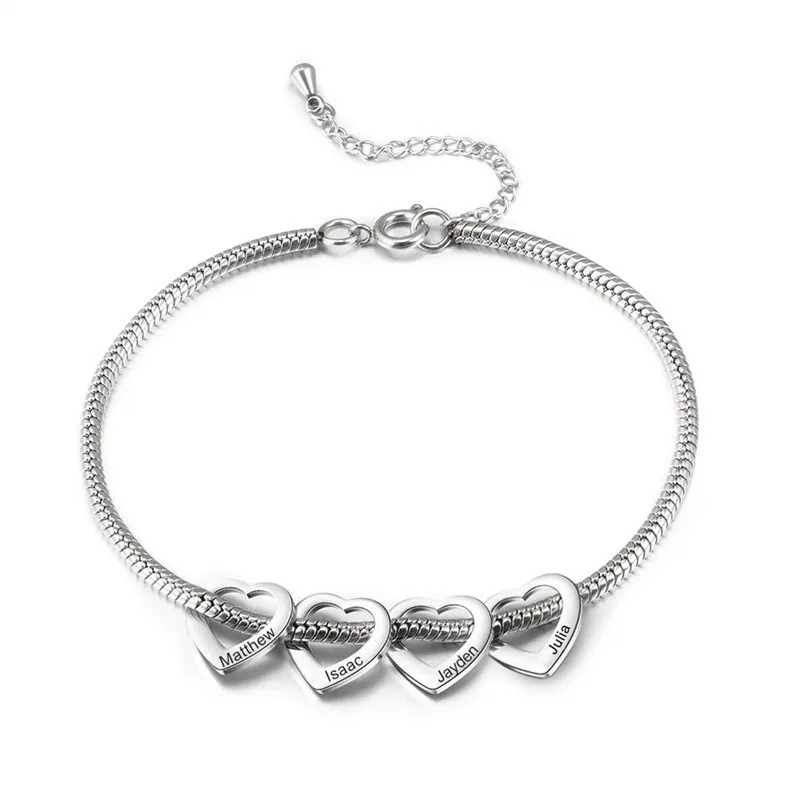 Personalized Adjustable Anklet Bracelet, Women Stainless Steel Heart DIY Name Engravable Ankle Wrist Fashion Ornaments