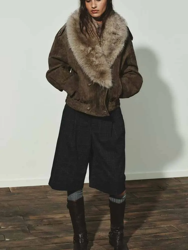 

European and American style winter new arrivals fashionable trendy women's clothing, versatile fleece leather jacket coat