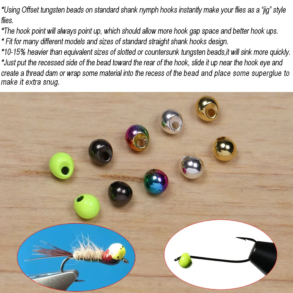 Vampfly 20pcs 2.3~3.8mm Off-set Tungsten Beads Tear Drop Shape Jig Off Beads Fishing Fly Tying Material For Tying Nymph Jig Head