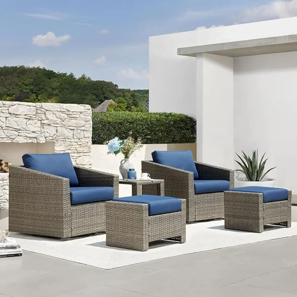 

5 Pieces Wicker Patio Furniture Set, Outdoor Conversation Set with 2 Pieces Rattan Swivel Chairs,Garden Furniture Sets