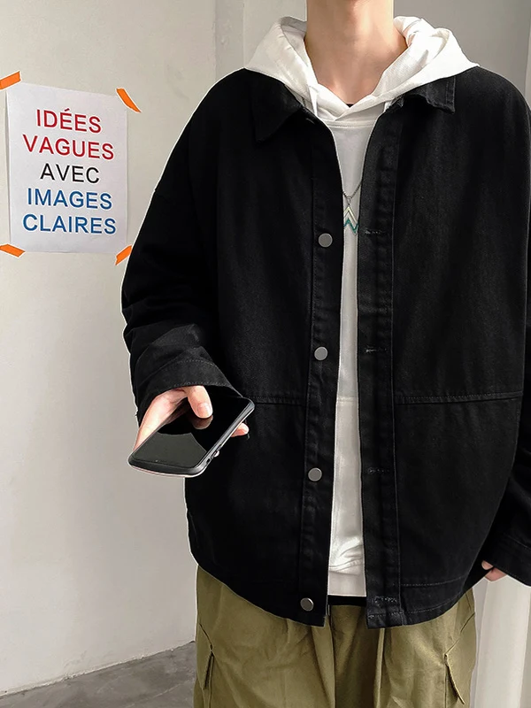 

Bla Простая мужская джинсовая рабочая куртка, свободная повседневная верхняя одежда на весну и осень с толчками, молодежный модный классический воротник