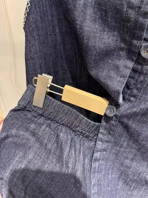 Faionable Embroidered Denim Set Casual High Waist Wide Leg ort Pants round Ne Svel Two-Piece Suit for Women 25-35...