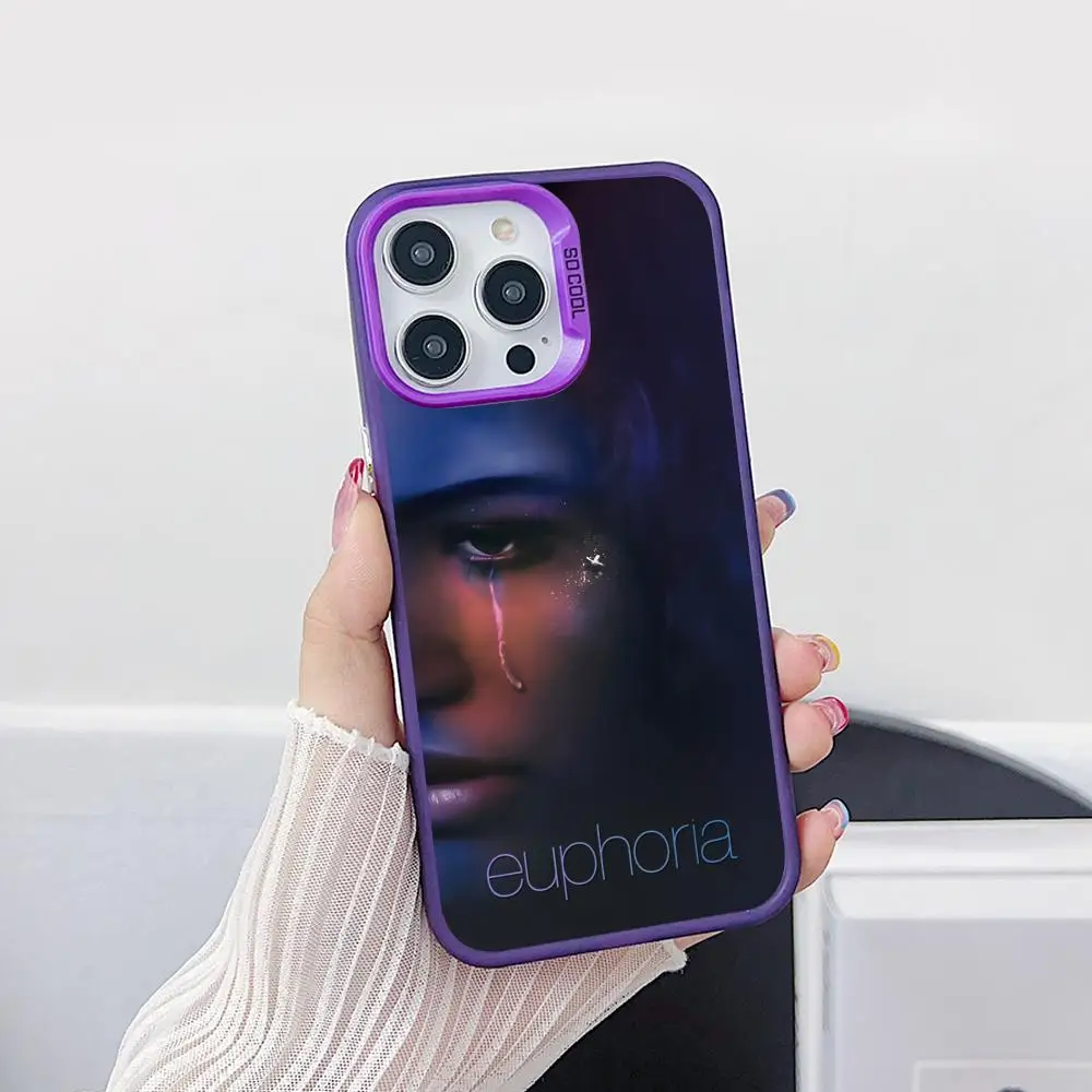 Coque de téléphone Fashion Euphoria pour iPhone 17 16 15 14 13 12 11 X XR XS Air Pro Max Plus, couleur violette, argentée et colorée