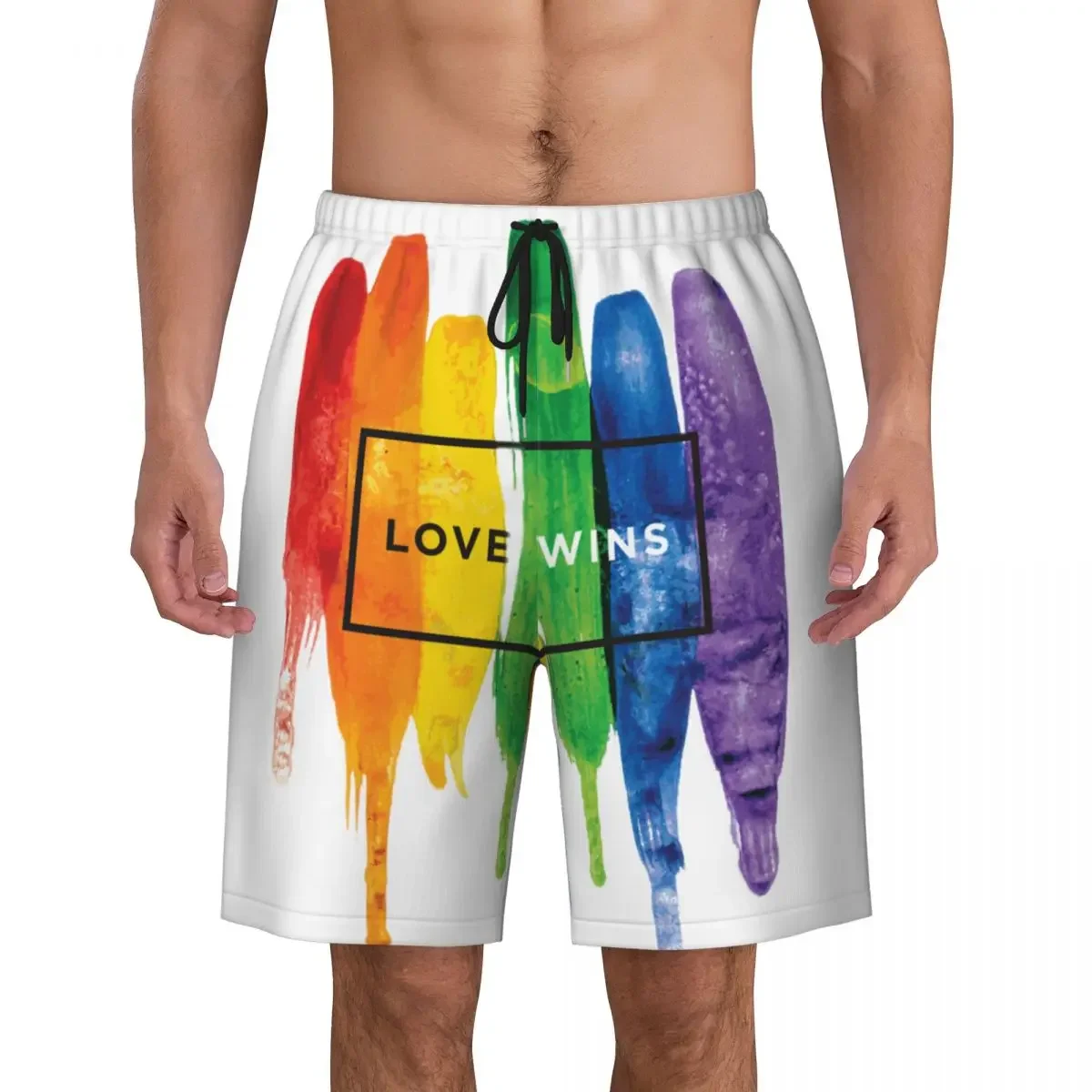 Love Wins Rainbow LGBT Print Men's Swim Trunks Quick Dry Beachwear Beach Board Shorts Gay Pride Lesbian Boardshorts