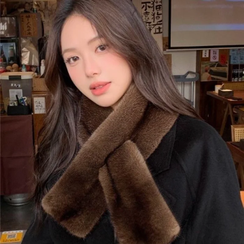 Frauen Winter Warm Verdicken Kreuz Doppel Seite Plüsch Kragen Schal Einfarbig Pelz Kalt Beweis Schals Mode Weichen Pelzigen Hals Wärmer