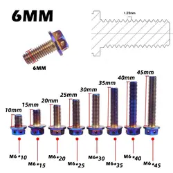 1Pcs Titanium Bolt Hexagons Flange Head M6 X 10mm-45mm Motorcycle Brake Caliper Fixing Screw Burned Blue Motor Engine Shell Bolt