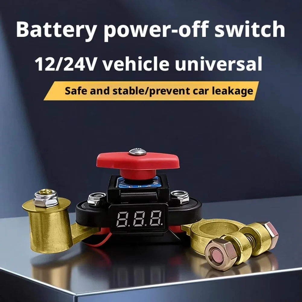 Car Battery Disconnect Switch Bidirectional Joint Can Rotate Disconnect Switch with Digital Display 12-24V Universal Auto Part