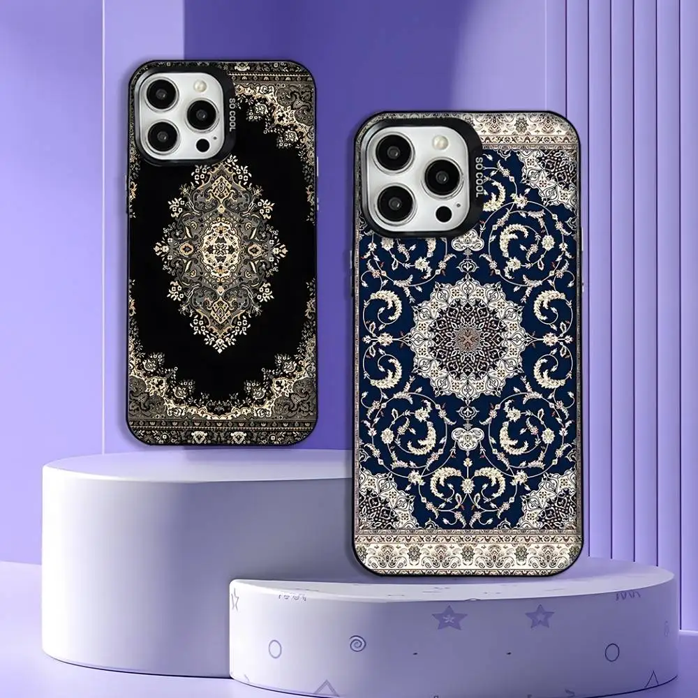 

Persian Carpet Floral Pattern ART Phone Case For iPhone 17,16,15,14,13,12,11,Pro,Max,Plus,E,Air,Mini Black IMD Cover