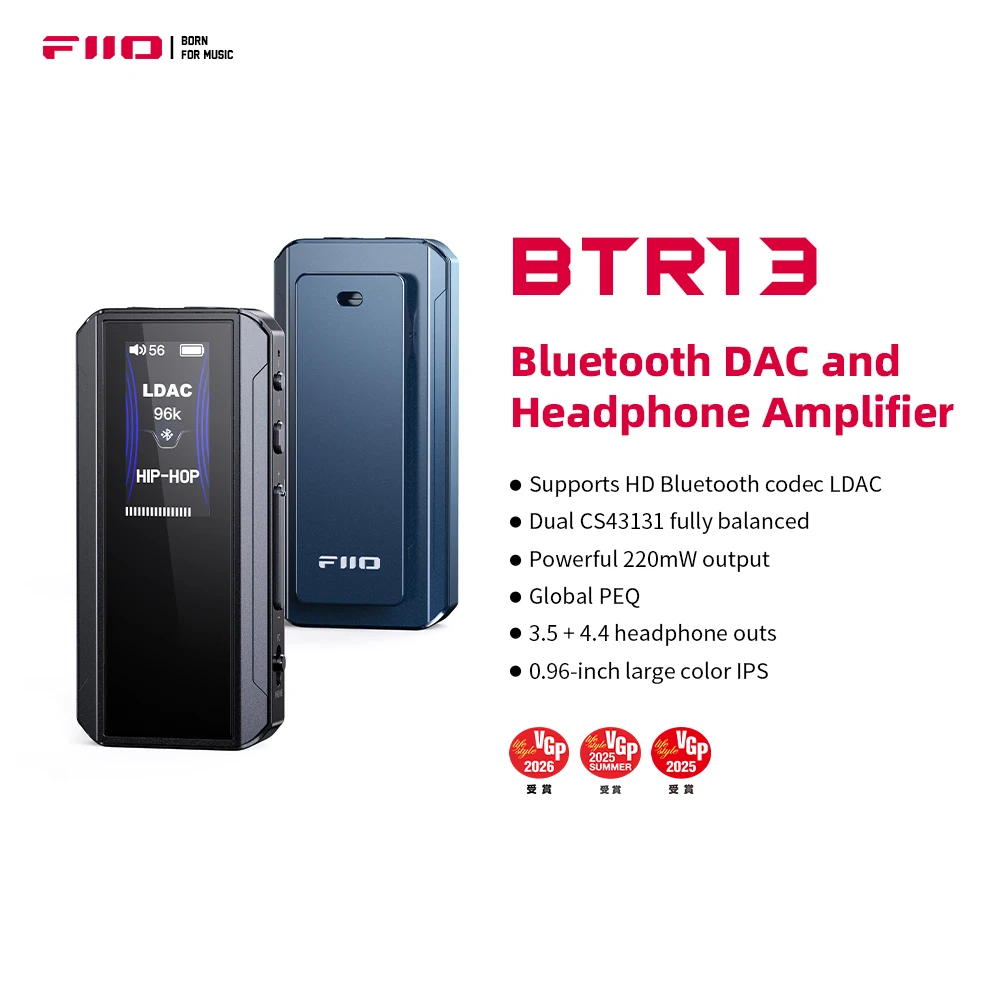 FiiO BTR13 Bluetooth Headphone Amplifier with LDAC, aptX Adaptive, aptX HD, AAC (Dual CS43131 3.5mm Unbalanced & 4.4mm Balanced