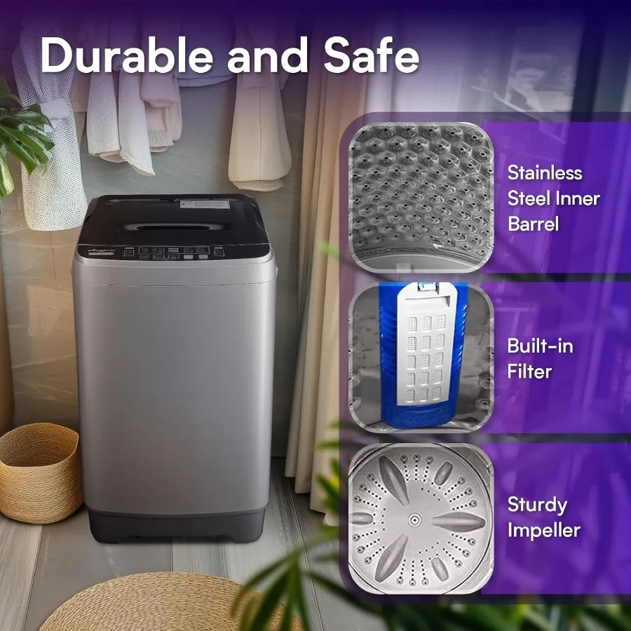 Portable Clothes Washing Machines 17.8LBS Full Automatic Washer and Spinner Combo with 10 Programs and 8 Water Levels Compact L