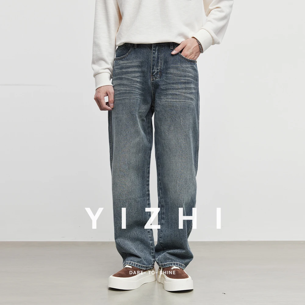 

Fashion Men's American Retro Jeans 2025 Autumn Winter New Style Button Design Trendy Brand Loose Men's Straight Jeans
