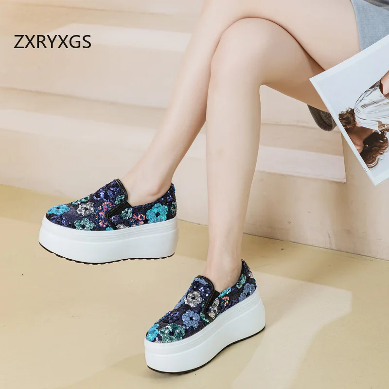 ZXRYXGS-zapatos de lentejuelas con flores para mujer, zapatillas deportivas informales, transpirables, con plataforma y realce, para primavera, 2024