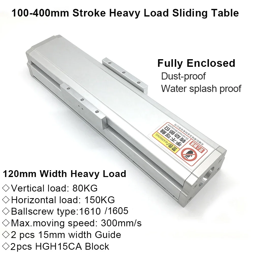 Fully Enclosed Guide Linear Module Heavy Load 120mm Width 1605 1610 Ballscrew 2pcs HGH15CA Block Sliding Table Dust-proof Cover