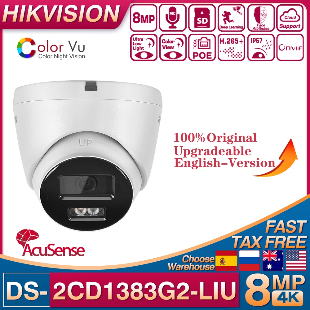 hikvision camera ip hibrida inteligente com microfone embutido camera de rede dome luz branca luz dupla colorvu ds2cd1383g2 liu 4k 8mp 01