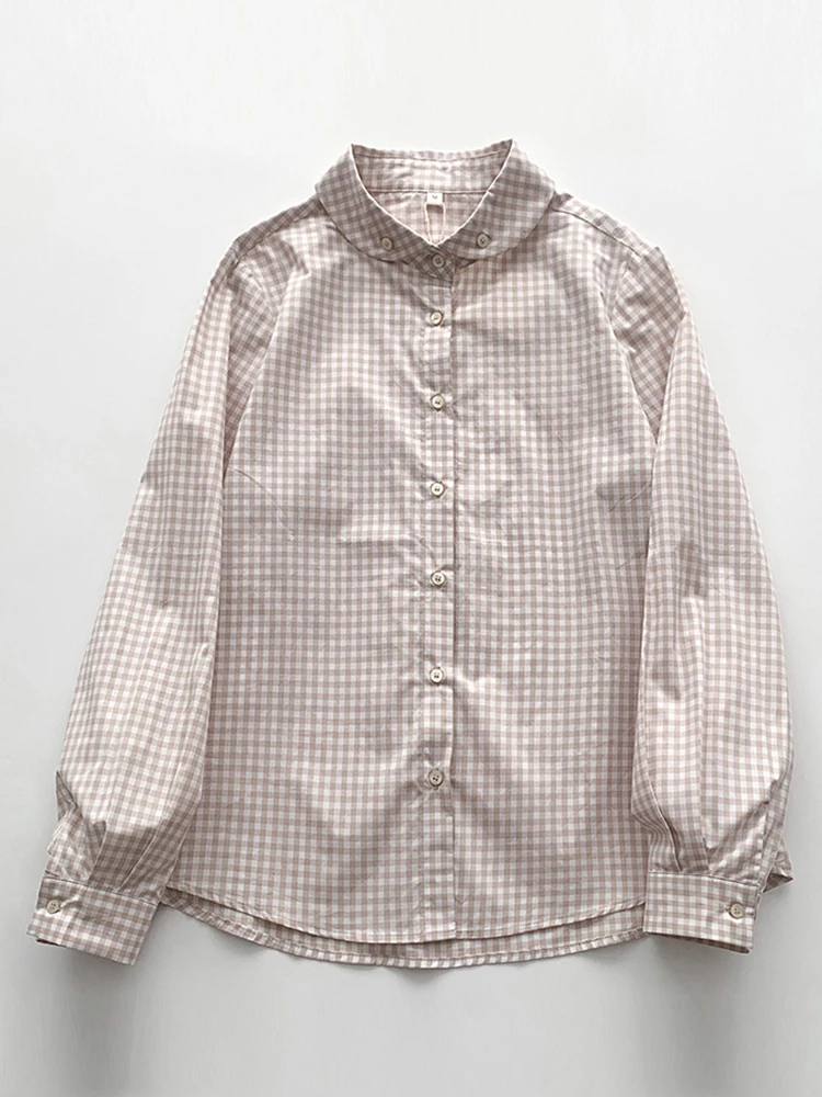 Camisa de manga larga a cuadros para mujer, estilo japonés, holgada, versátil, Simple, de algodón, Top femenino C103, primavera y otoño