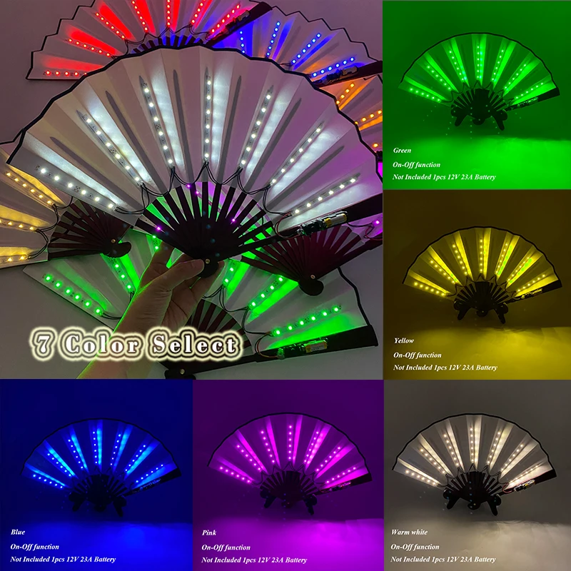 

10 inches Luminous Hand Fan Glowing Personality Foldable Fans Night Club Bar Atmosphere Props Classical LED Fan Party Decoration
