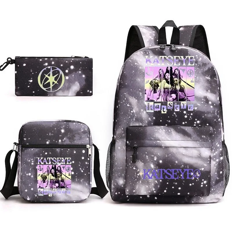 3Pcs Girl Character Print Backpack Set Student School Bag Kit Crossbody Bag Pencil Case Large Capacity Teen Book Bags Schoolbag
