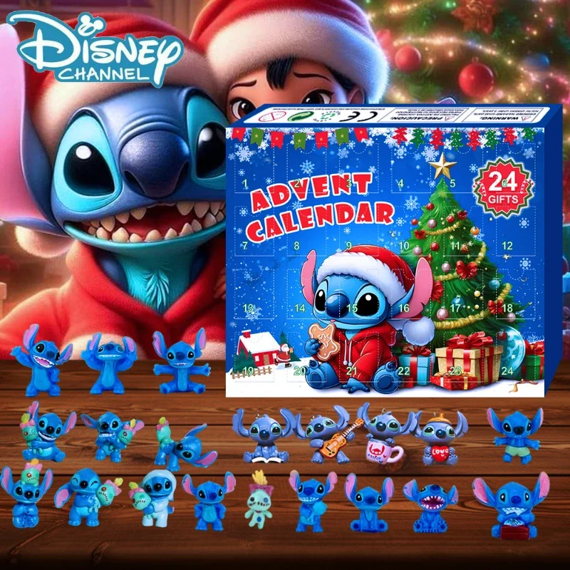 2024 Stitch Christmas Is Coming Calendar Box Anime Figure Lilo & Stitch Disney Model Doll Boy Christmas Toy Gift Wholesale