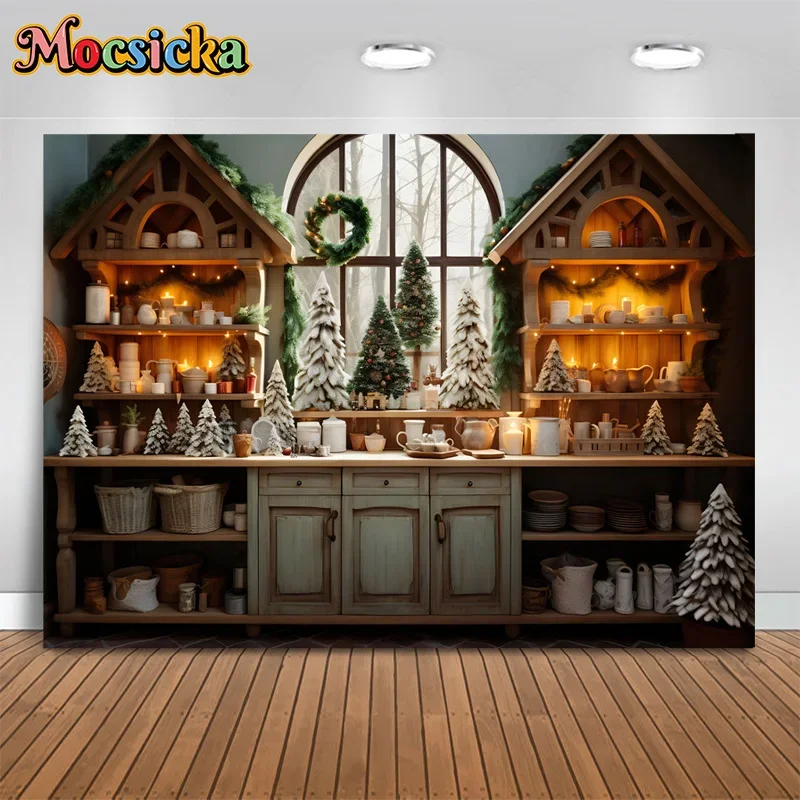 

Mocsicka xmas photography backdrops christmas tree kitchen background new year's eve party cake smash portrait banner studio