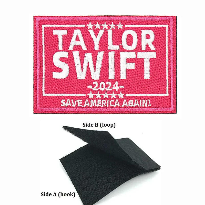 1PC Taylor 2024 Flag Patch Tactical Military Embroidered Patches - Pink Musician Patch Hook and Loop Fastener DIY Accessory