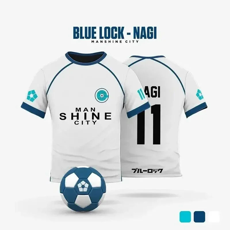 2025 New Blue Lock Manshine City White Cartoon Anime Cosplay Men's Jersey Student sports uniform Summer sports Short Sleeve