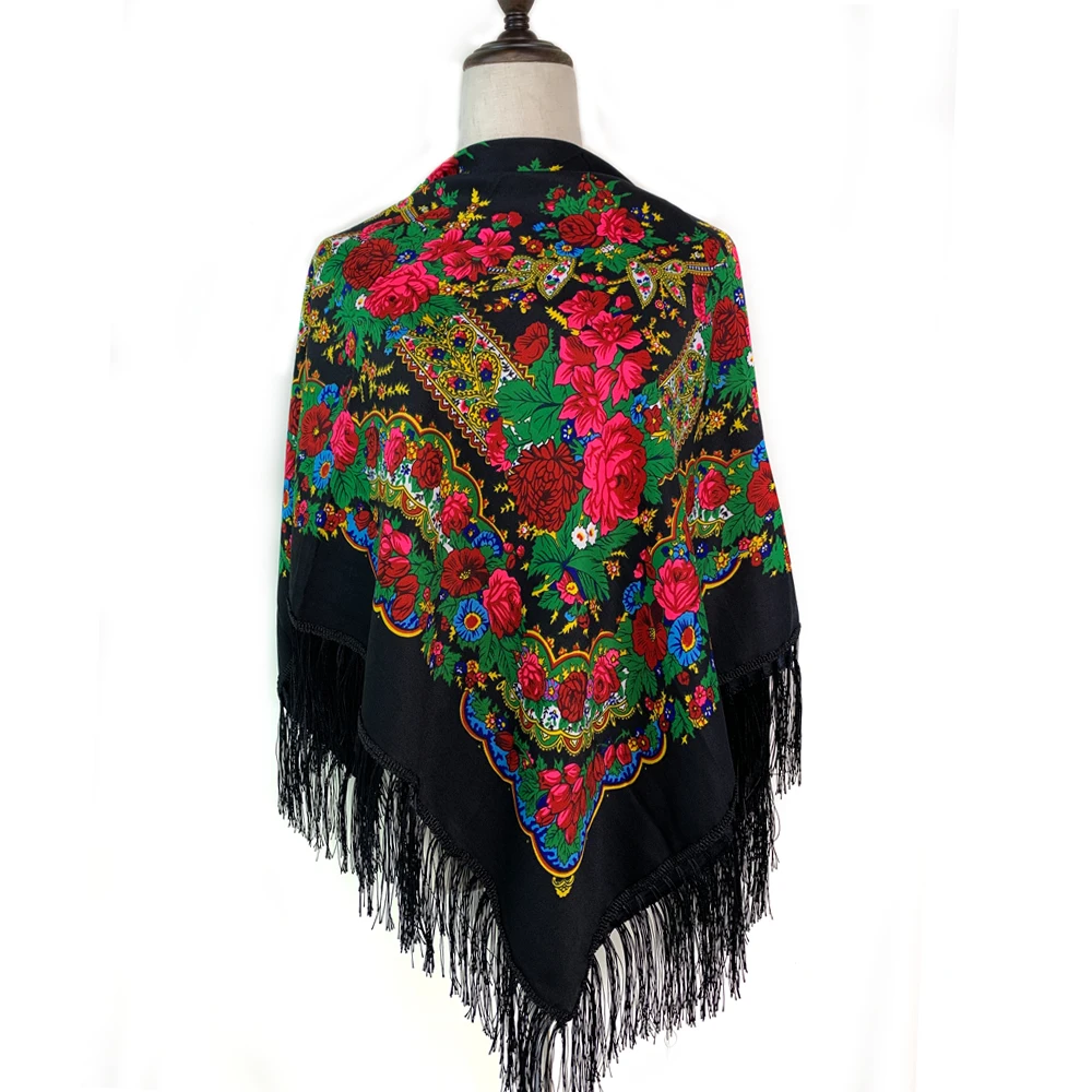 Bufanda cuadrada nacional rusa de 120x120cm para mujer, bufandas étnicas con estampado Floral Retro, chal con diadema, pañuelo de sarga de algodón